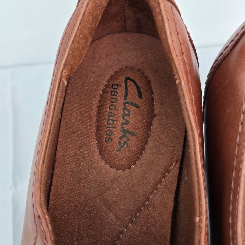 Clarks Bendables Womens Brown Leather Slip On Block Heel Shooties Pumps 9 - Picture 7 of 10